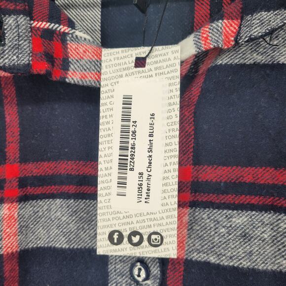Boohoo Maternity Womens Sz 12 Blue and Red Plaid Button Up Long Sleeve Shirt NEW - Picture 4 of 6